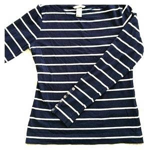 H&M long sleeve navy & white striped top